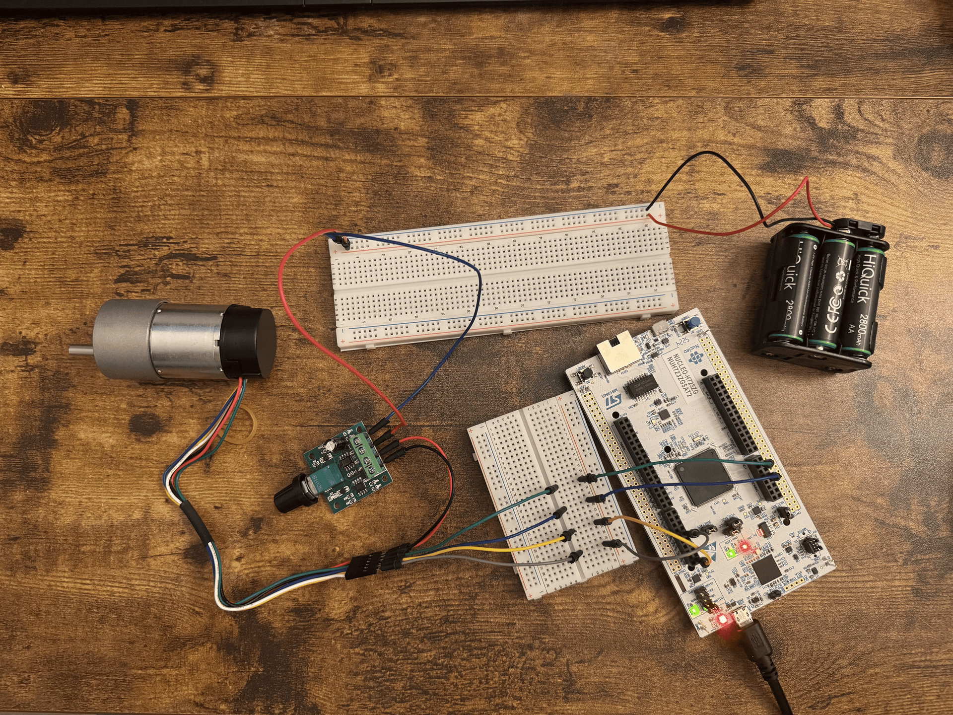 Electronics layout used while debugging encoder handling for the autonomous rover project